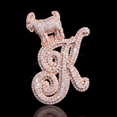 Iced Out Goat Clasp A to Z Initials Letters Pendant for Men