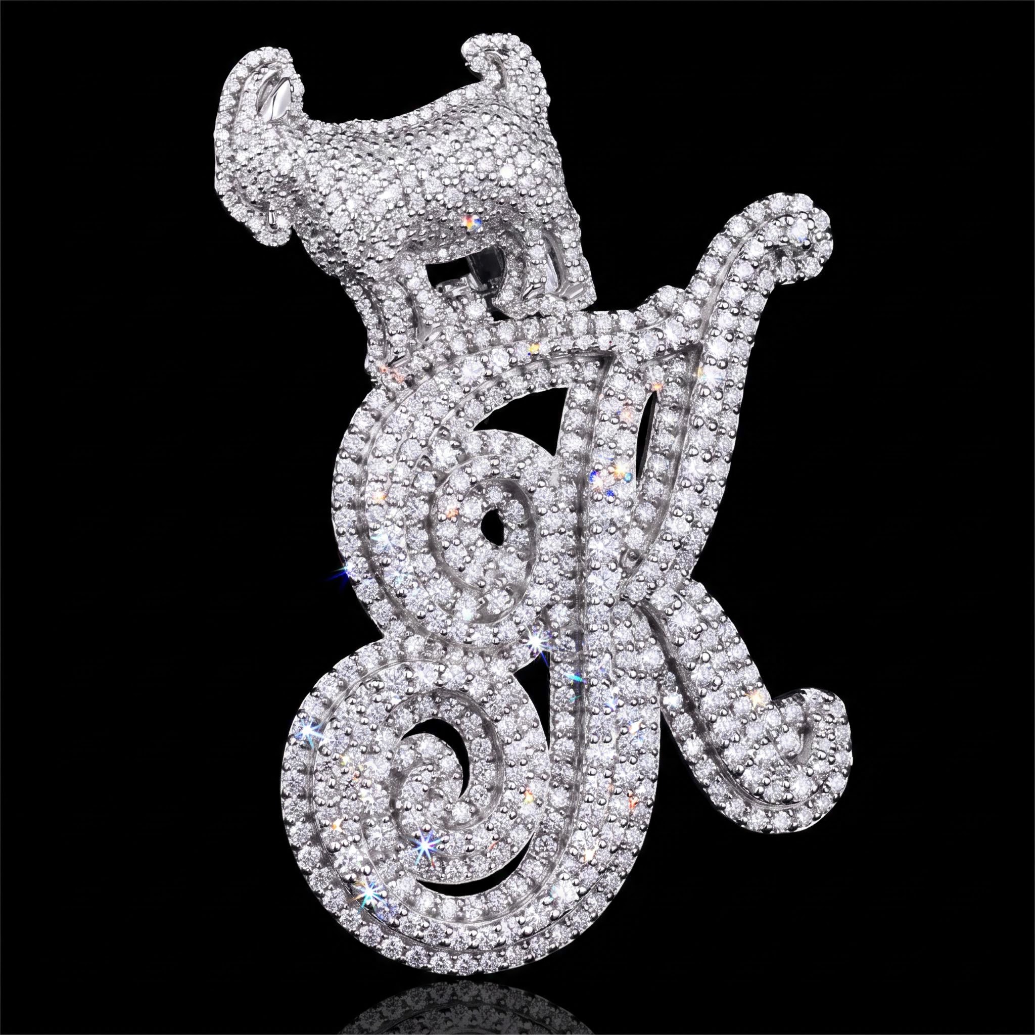 Iced Out Goat Clasp A to Z Initials Letters Pendant for Men