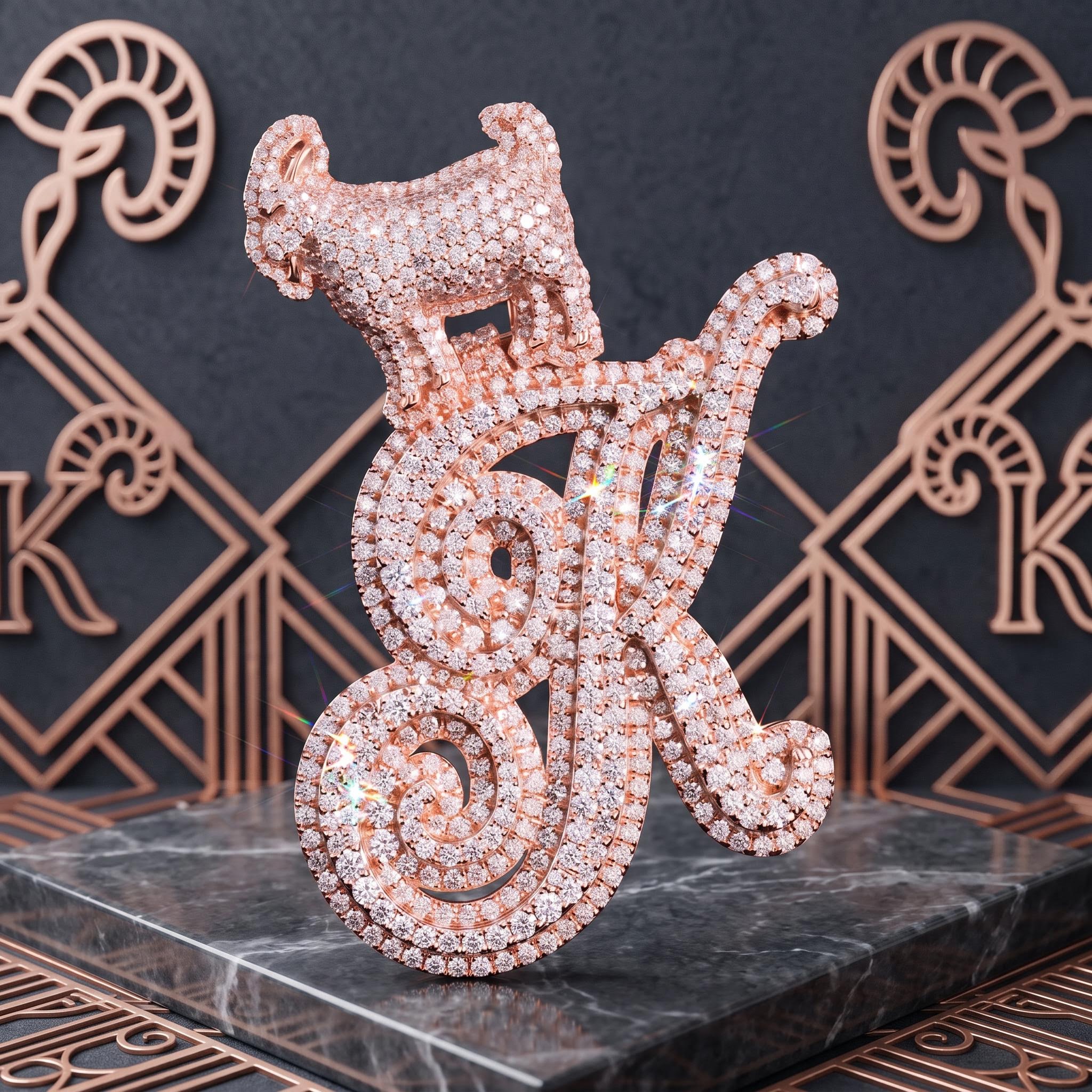 Iced Out Goat Clasp A to Z Initials Letters Pendant for Men