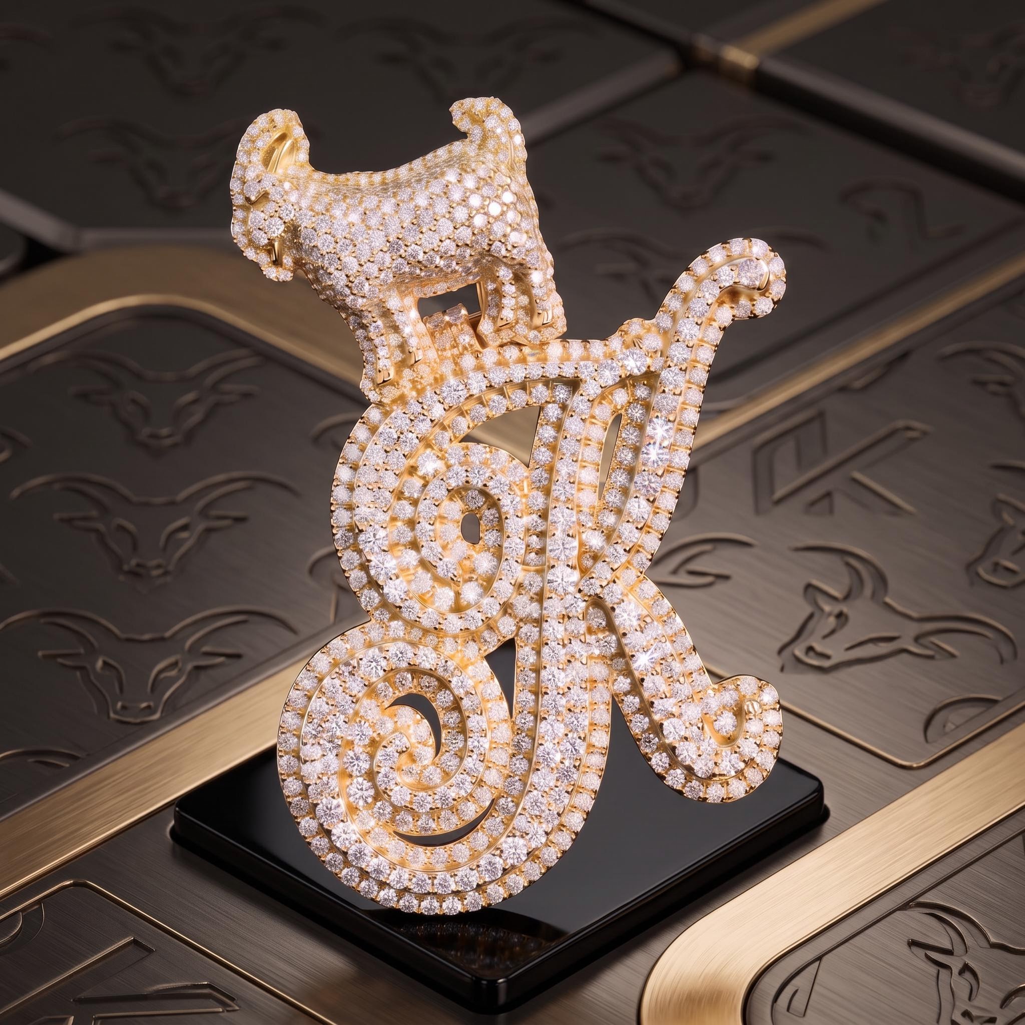Iced Out Goat Clasp A to Z Initials Letters Pendant for Men