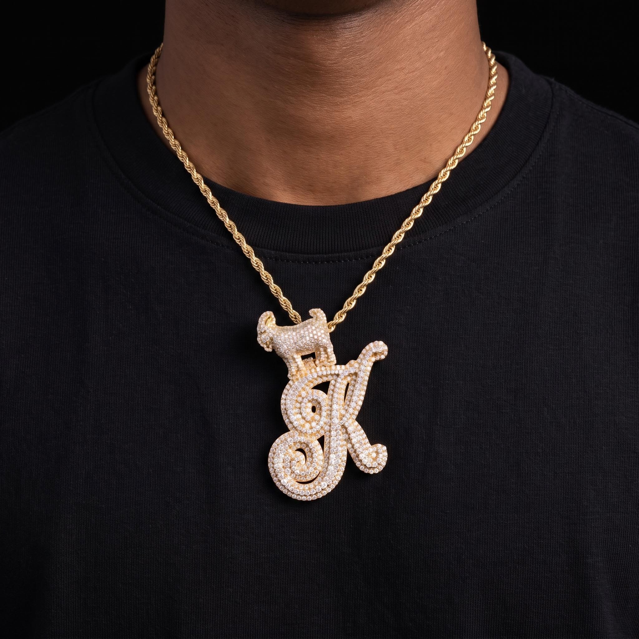 Iced Out Goat Clasp A to Z Initials Letters Pendant for Men
