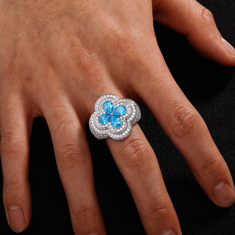 Iced Blue Stone Flower Ring