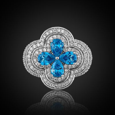 Iced Blue Stone Flower Ring