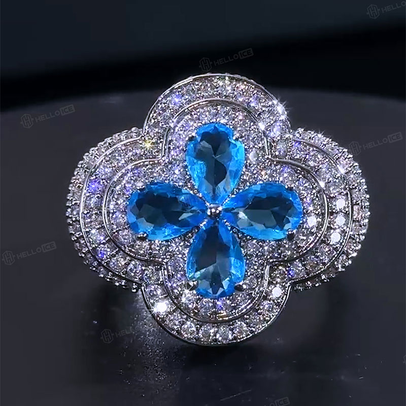 Iced Blue Stone Flower Ring