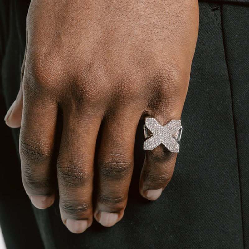 Iced X-Cross Ring in White Gold