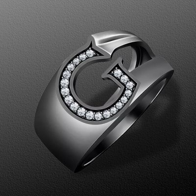 Initial Letter Ring for Men in Black