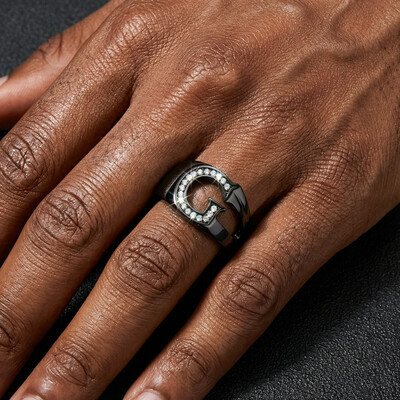 Initial Letter Ring for Men in Black