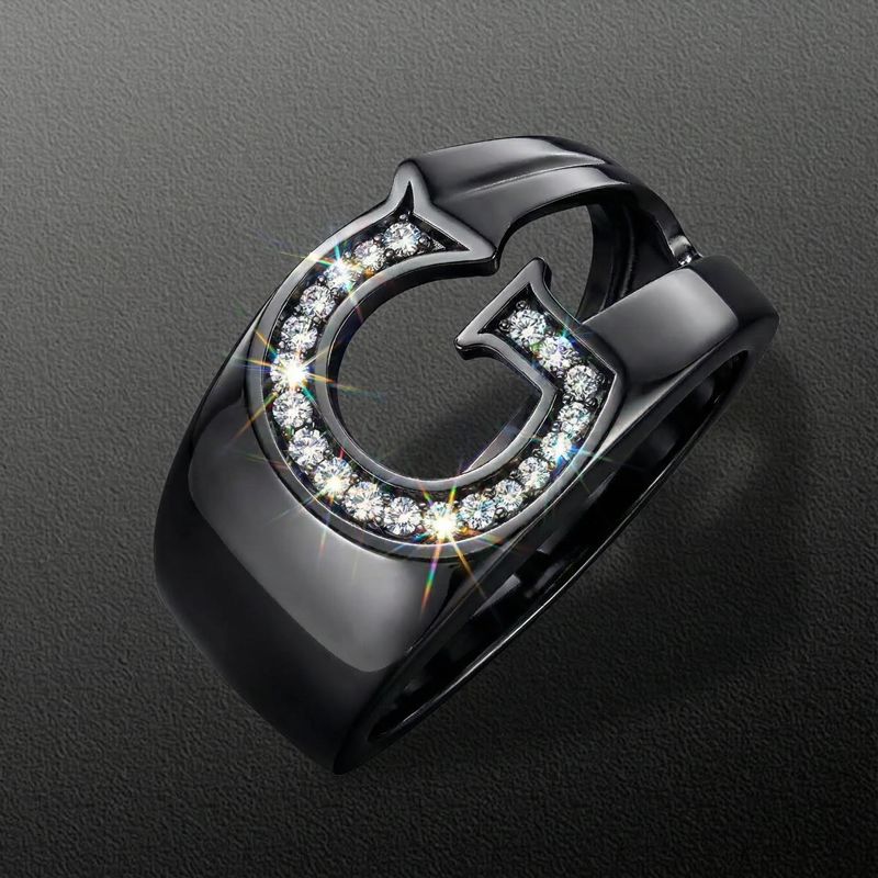 Initial Letter Ring for Men in Black Initial Letter Ring for Men in Black
