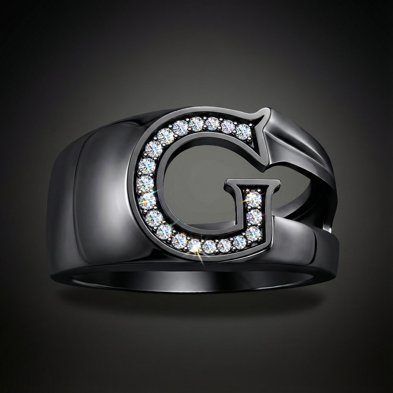 Initial Letter Ring for Men in Black Initial Letter Ring for Men in Black