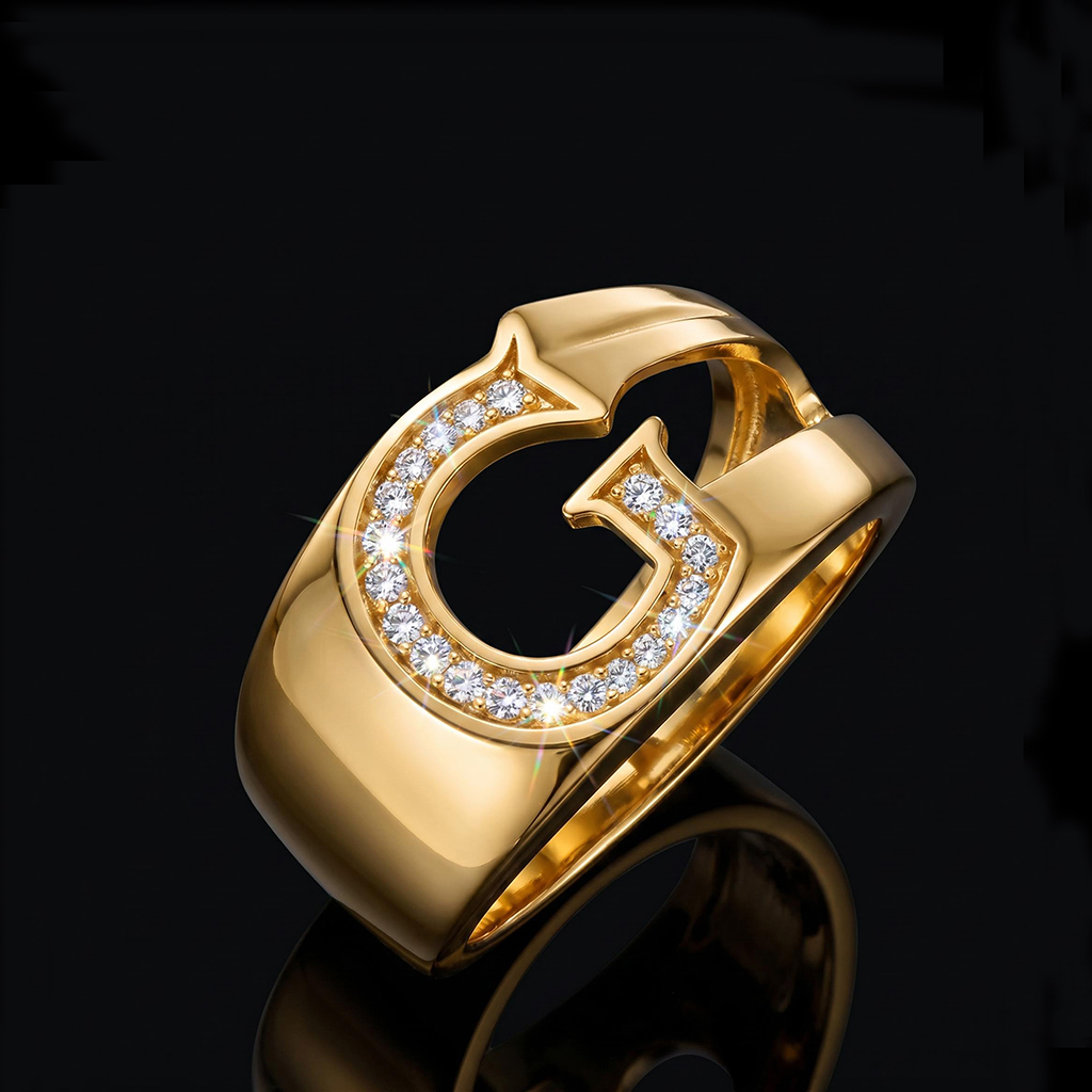 Initial Letter Ring for Men in Black