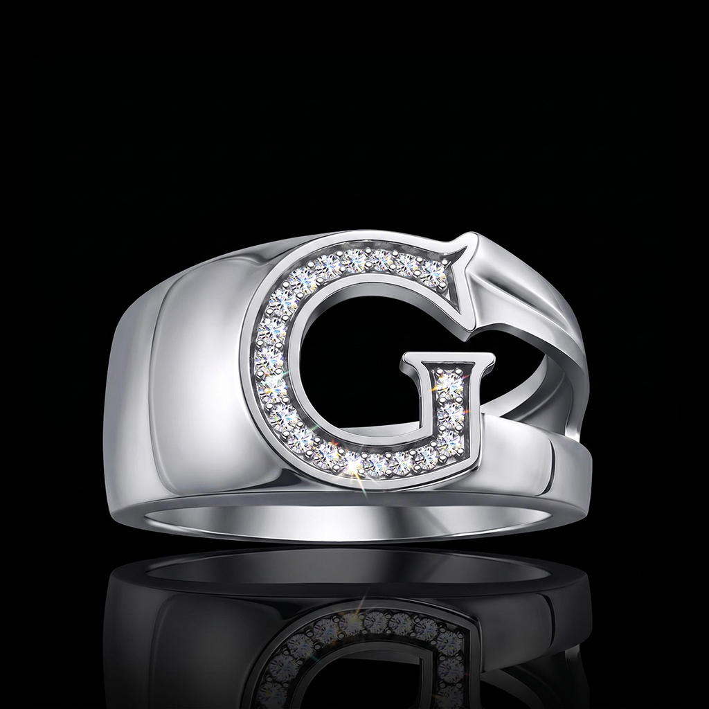 Initial Letter Ring for Men in Black
