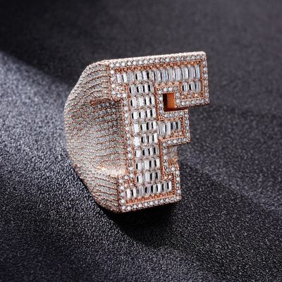 Iced Out A-Z Baguette Cut Letter Ring