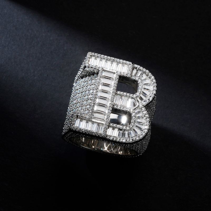 Iced Out A-Z Baguette Cut Letter Ring