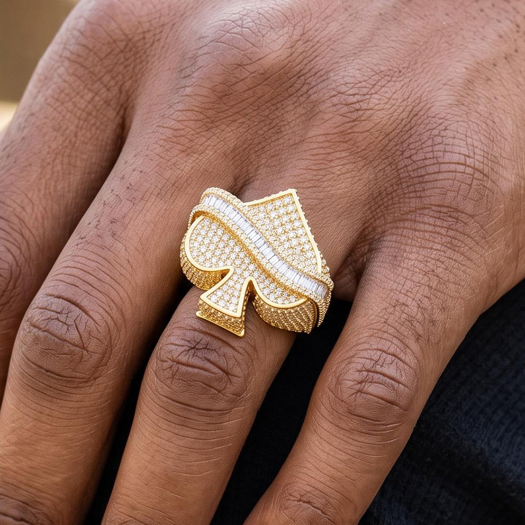 Iced Out Baguette Cut Spade Ring Iced Out Baguette Cut Spade Ring