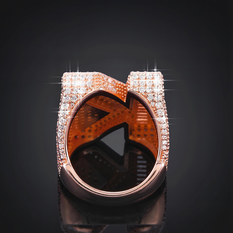 Iced Out Baguette Cut Alphabet Letters Ring in Rose Gold