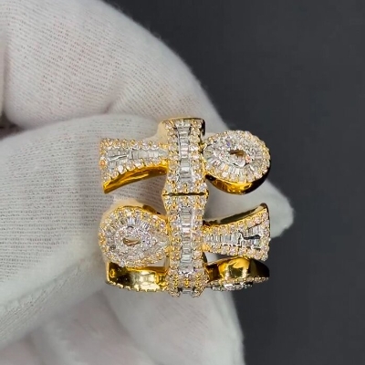 Iced Out Triple Ankh Ring