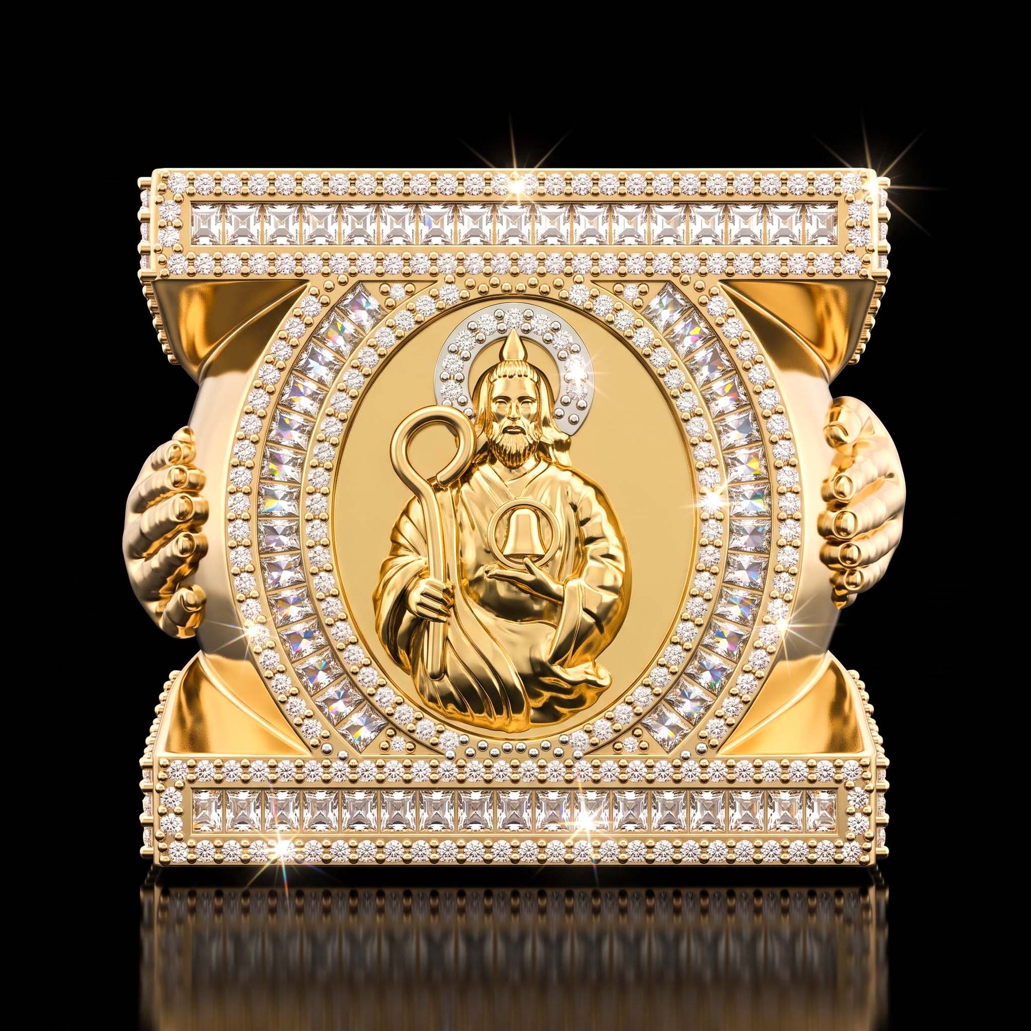 Iced Out Baguette Cut St. Jude Ring