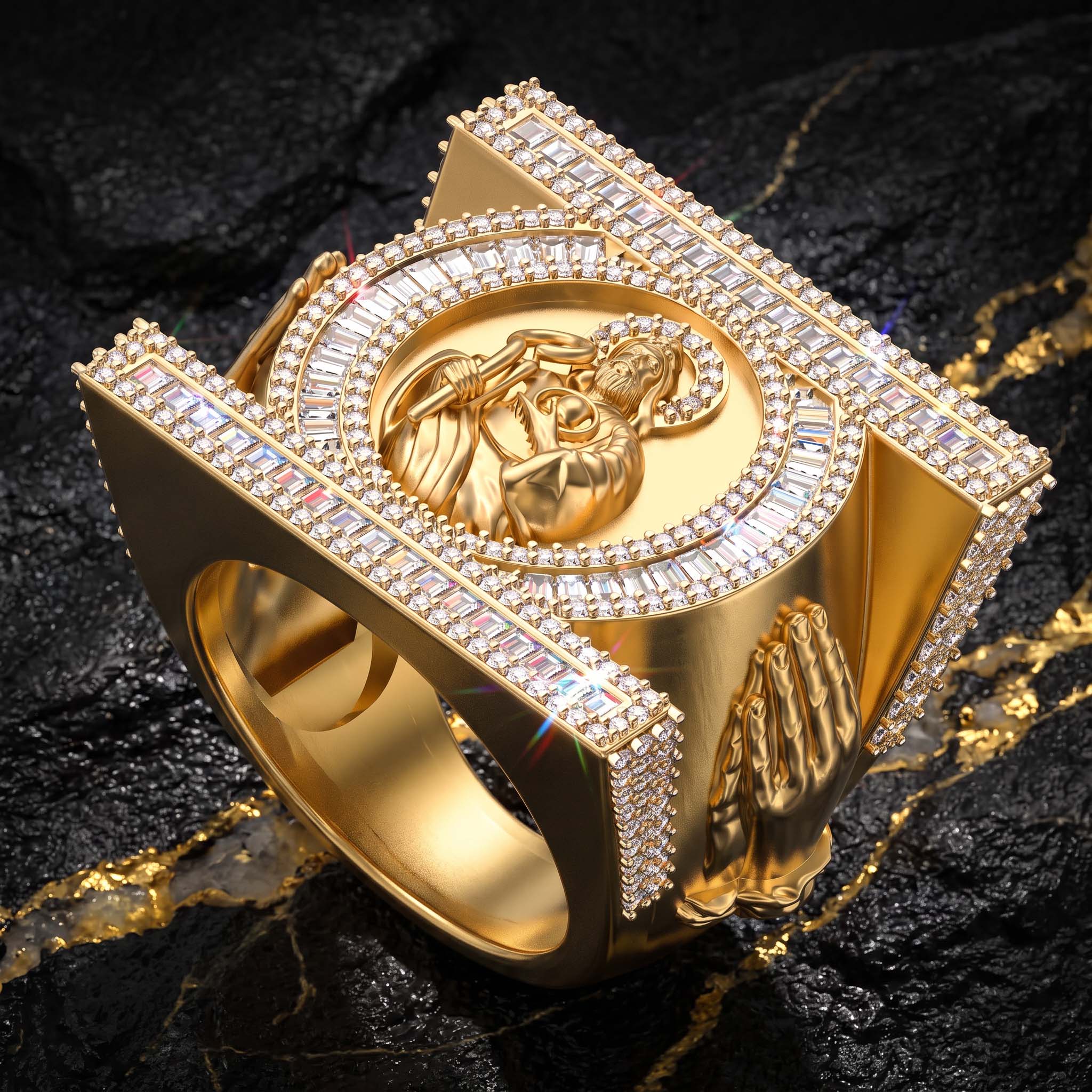 Iced Out Baguette Cut St. Jude Ring