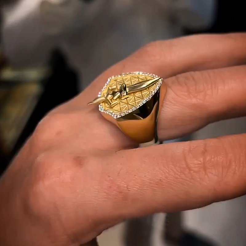 Three-dimensional Sword Shield Shaped Ring