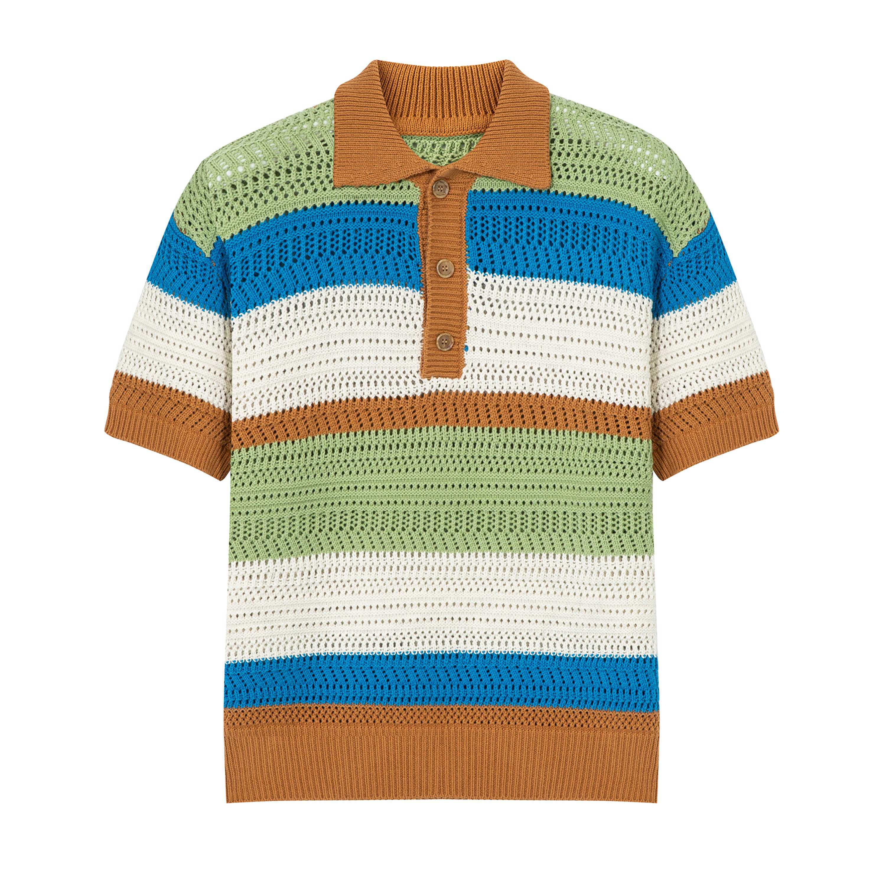 Vintage Color Blocking Hollow Out Loose Polo Shirt