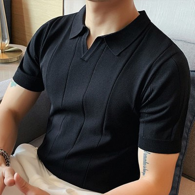 Solid Color Ice Silk Slim Fit Polo Shirt