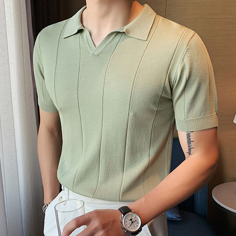 Solid Color Ice Silk Slim Fit Polo Shirt