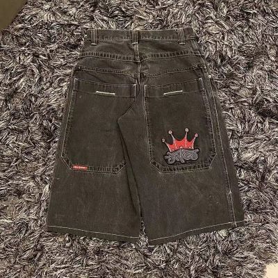Y2K Patch Embroidered Denim Wide Leg Shorts