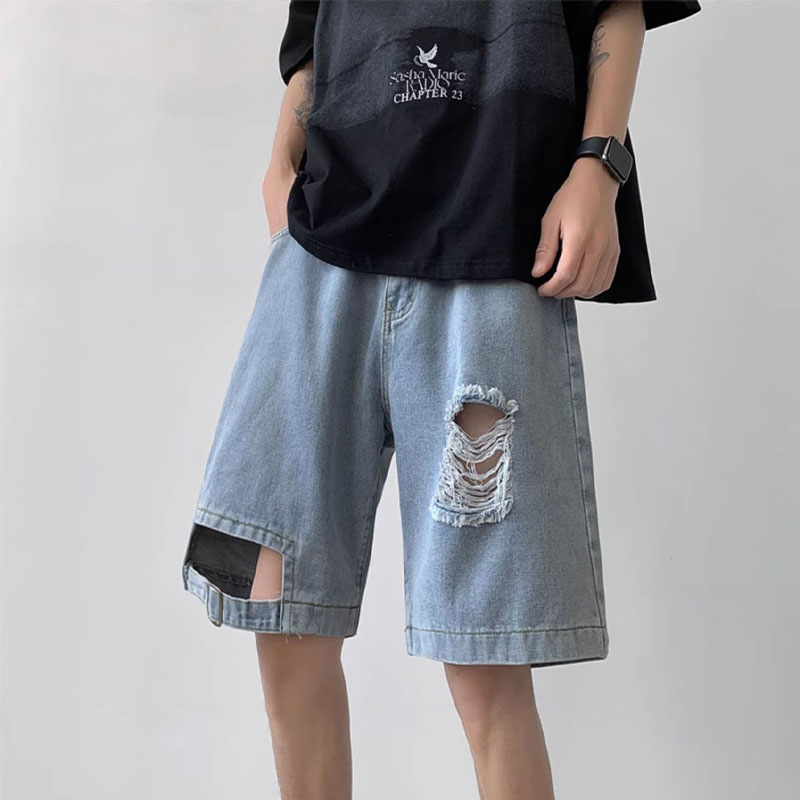 Hip Hop Hollowed Out Ripped Denim Shorts