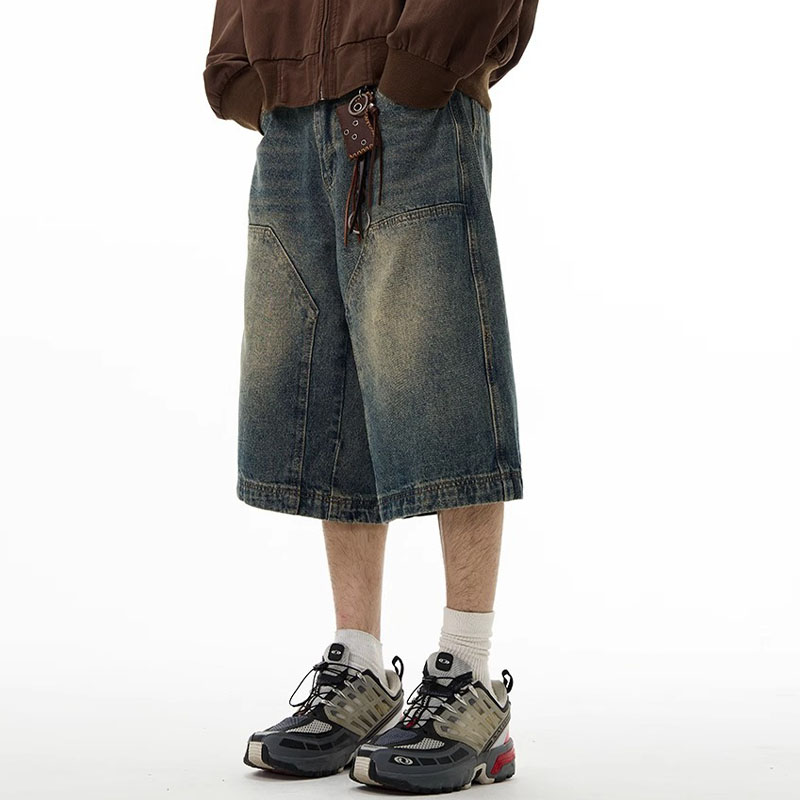 Hip Hop Vintage Washed Spliced Denim Shorts