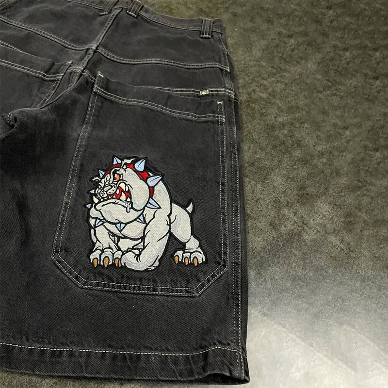 Y2K Hip Hop Dog Head Print Denim Shorts