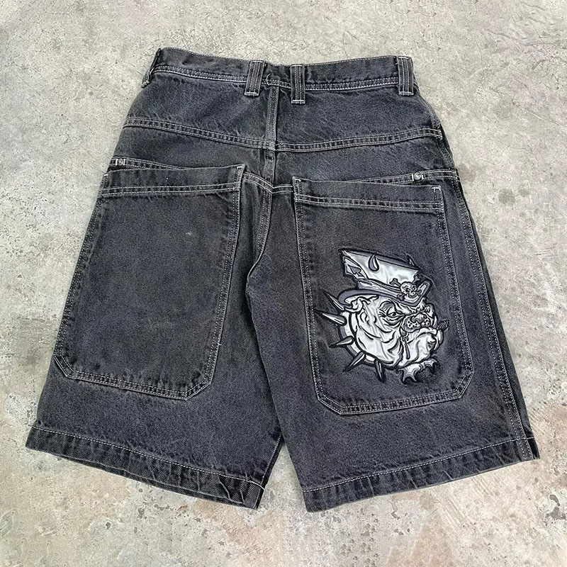 Y2K Hip Hop Dog Head Print Denim Shorts