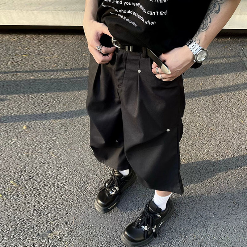 Y2K Hip Hop Studded Pleated Suit Shorts