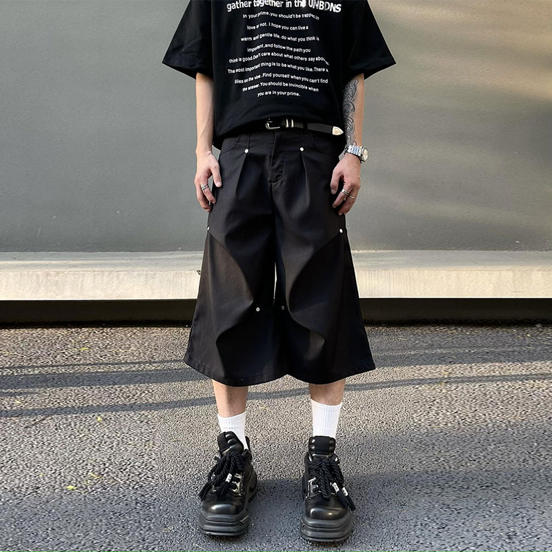 Y2K Hip Hop Studded Pleated Suit Shorts
