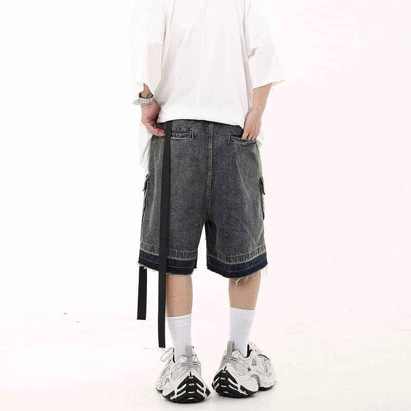 Y2K Hip Hop Pocket Washed Destroyed Denim Shorts