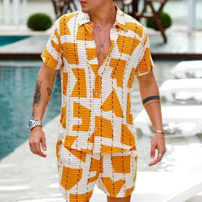 Vintage Striped Square Hawaiian Shirt Set