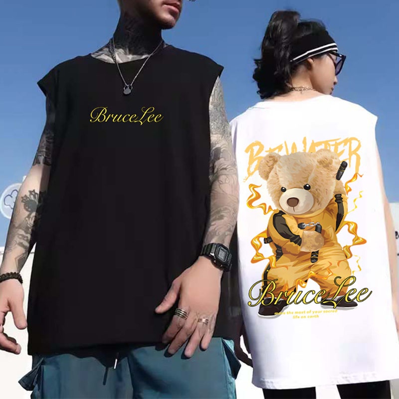 Hip Hop Kung Fu Bear Graphic Sleeveless T-Shirt