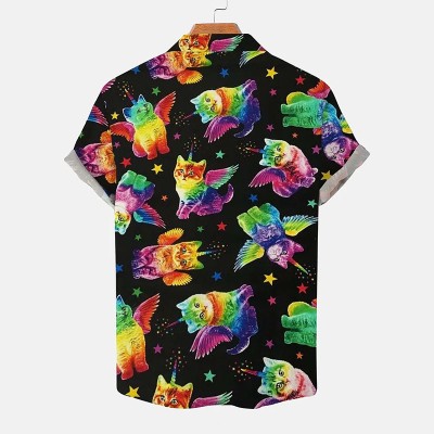 Colorful Winged Cat Print Shirt