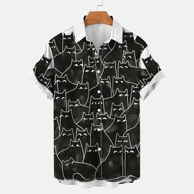 Black Cat Squinting Hawaii Shirt