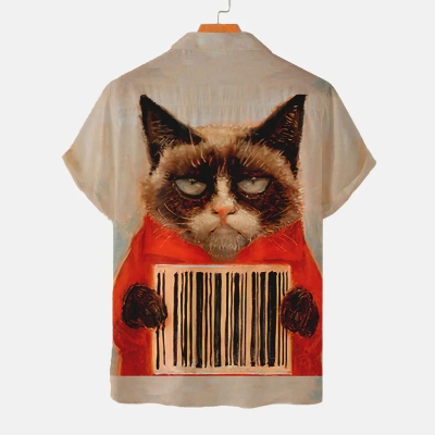 Reading Cat Print Casual Hawaii Shirt
