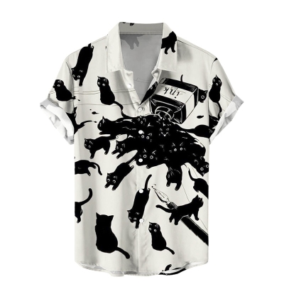 Milk Cats Print Hawaiian Shirt