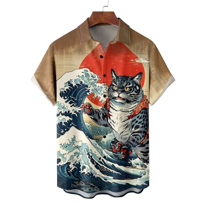 Ukiyo-e Cat Print Hawaiian Shirt