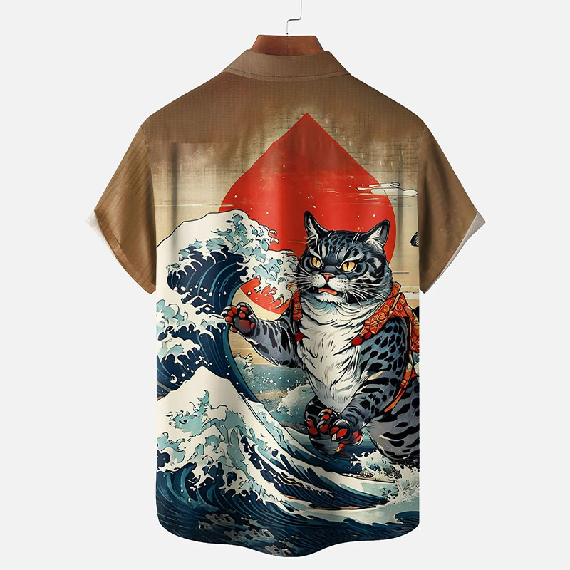 Ukiyo-e Cat Print Hawaiian Shirt