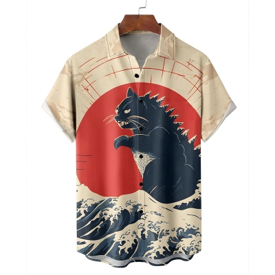 Ukiyo-e Cat Monster Print Hawaiian Shirt