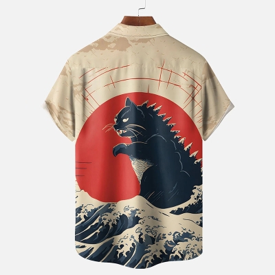 Ukiyo-e Cat Monster Print Hawaiian Shirt