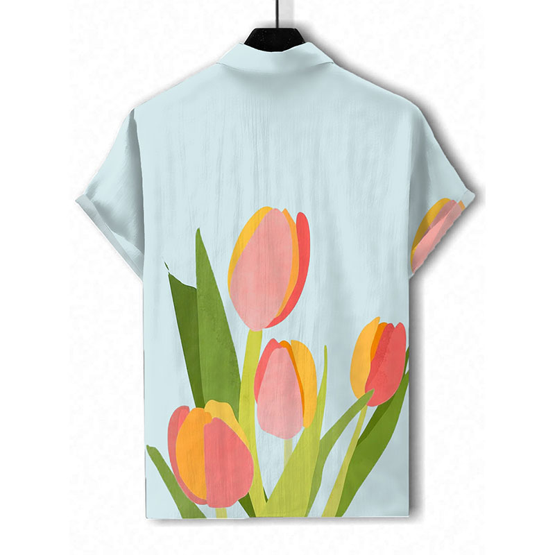 Tulip Printed Linen Hawaiian Shirt