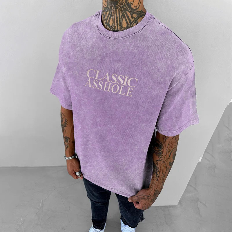 Classic Asshole Print Washed Aged Cotton T-Shirt