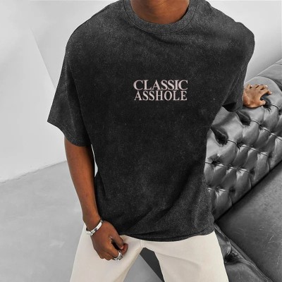 Classic Asshole Print Washed Aged Cotton T-Shirt