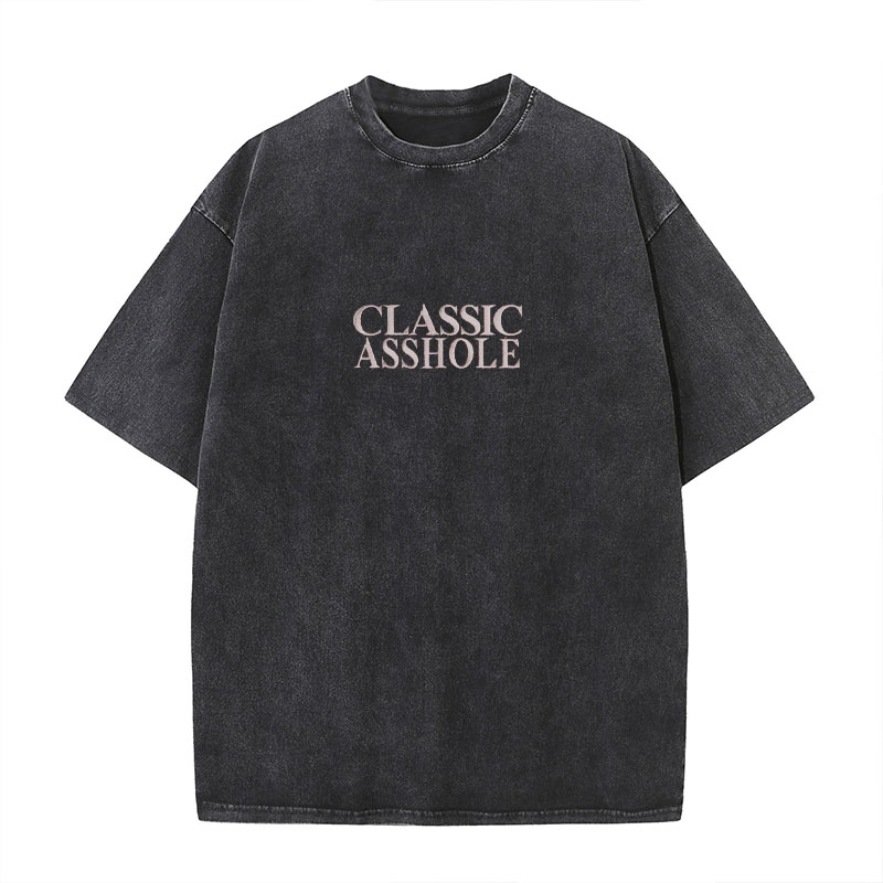 Classic Asshole Print Washed Aged Cotton T-Shirt