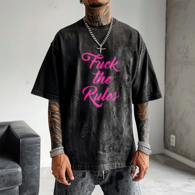 F*uck The Rules Printed Washed Cotton T-Shirt
