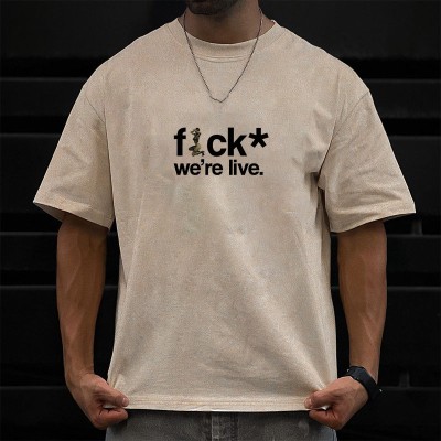 F*uck We're Live Printed Washed Cotton T-Shirt